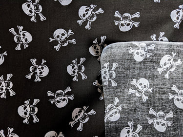Black Pirate Skull And Crossbones Polycotton Halloween Fabric, Sewing Fabric, 43Inches Wide
